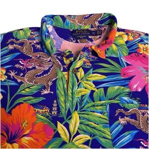 Polo Ralph Lauren Polo XL Mens S/S Featherweight Mesh Dragon Floral Hawaiian